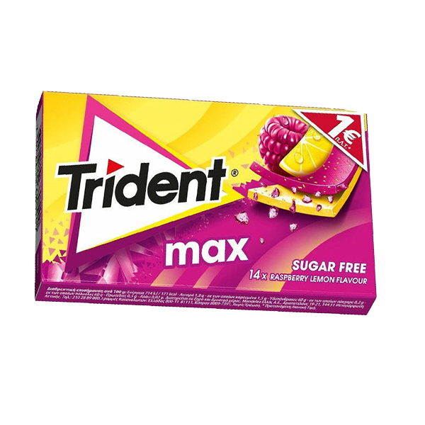 آدامس بدون شکر تمشک و لیمو max برند تریدنت Trident مناسب سلامت دندان و مناسب گیاه خواری , خرید آدامس های Trident از آنلاین شاپ مزلاین.