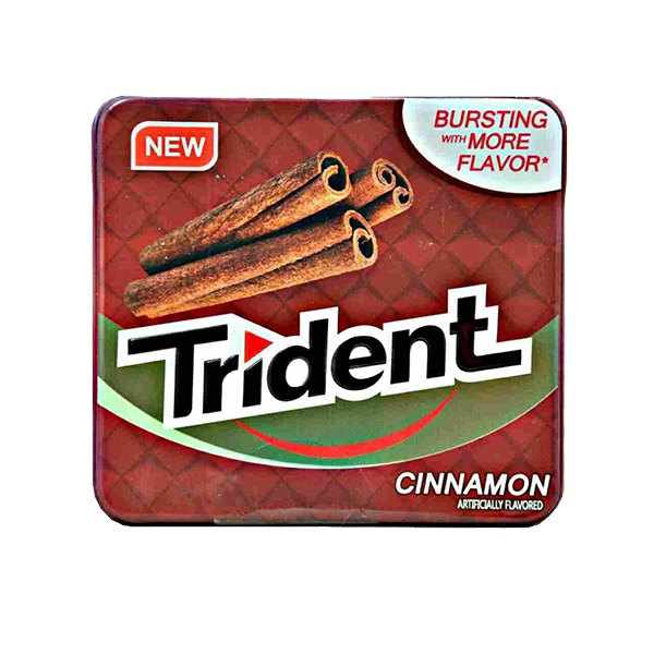 آدامس بدون شکر دارچین فلزی برند تریدنت Trident مناسب سلامت دندان و تازگی دهان با طعم تازه دارچین, خرید از آنلاین شاپ مزلاین.