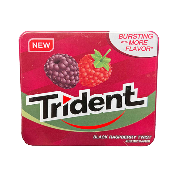 آدامس بدون شکر تمشک فلزی برند تریدنت Trident مناسب سلامت دندان و تازگی با طعم تمشک تازه سیاه , خرید از آنلاین شاپ مزلاین.