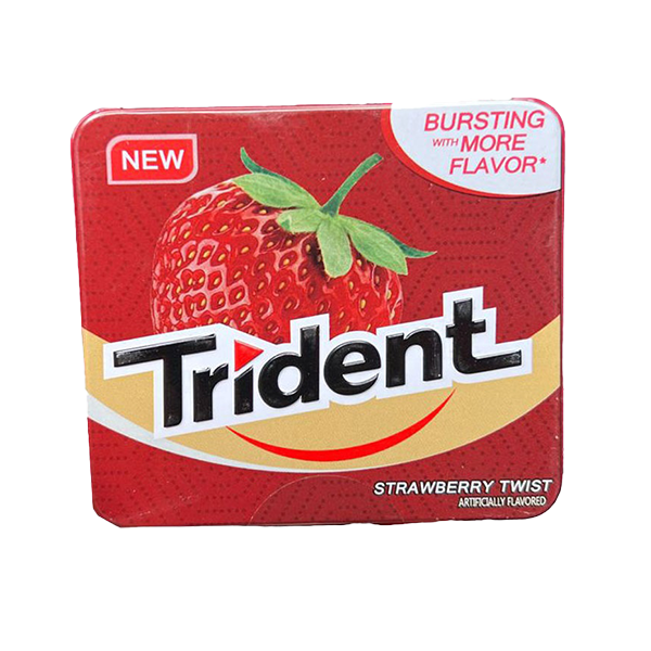آدامس بدون شکر توت فرنگی فلزی برند تریدنت Trident مناسب سلامت دندان و تازگی با طعم توت فرنگی , خرید از آنلاین شاپ مزلاین.