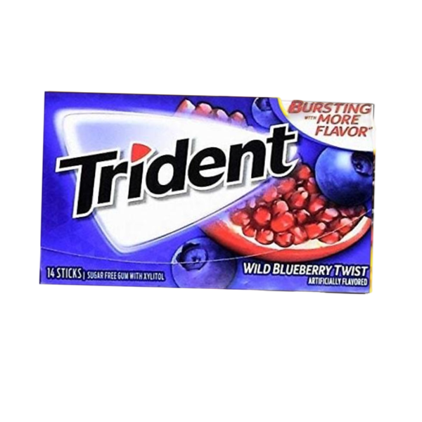 آدامس بدون شکر بلوبری و انار برند تریدنت Trident مناسب سلامت دندان و تازگی با طعم تازه میوه , خرید آدامس های Trident از آنلاین شاپ مزلاین.