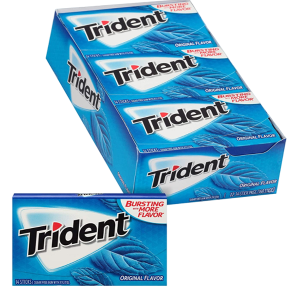 بسته 12 عددی آدامس نعنا یخی برند تریدنت Trident مناسب سلامت دندان و دهان با طعم نعنای خنک و خوش طعم , خرید از آنلاین شاپ مزلاین.