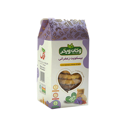 بیسکویت زعفرانیVegan بدون مواد نگهدارنده کاملا گیاهی و غیر تراریخته و بدون رنگ و اسانس خرید از مزلاین