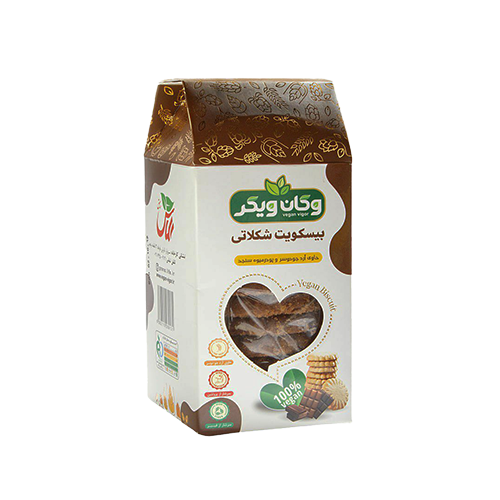 بیسکویت شکلاتی برند وگان Vegan Vigor بدون مواد نگهدارنده کاملا گیاهی و غیر تراریخته و بدون رنگ و اسانس خرید از مزلاین