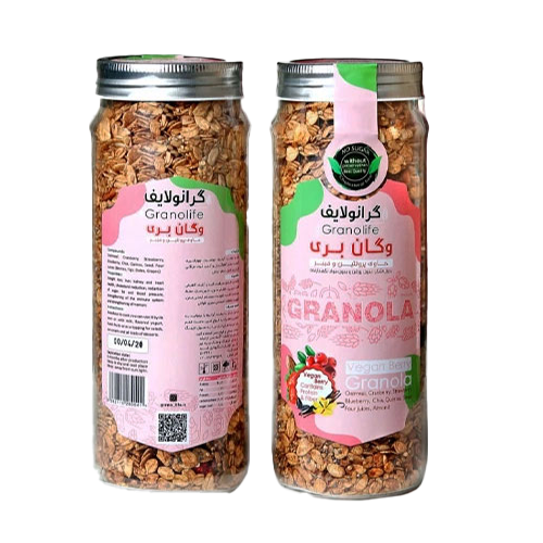 گرانولا وگان بری کرنبری و توت فرنگی و بادام درختی Granolife؛ صبحانه‌ای سالم و مقوی از ترکیب جو دوسر، مغزها و میوه‌های خشک خریداز مزلاین