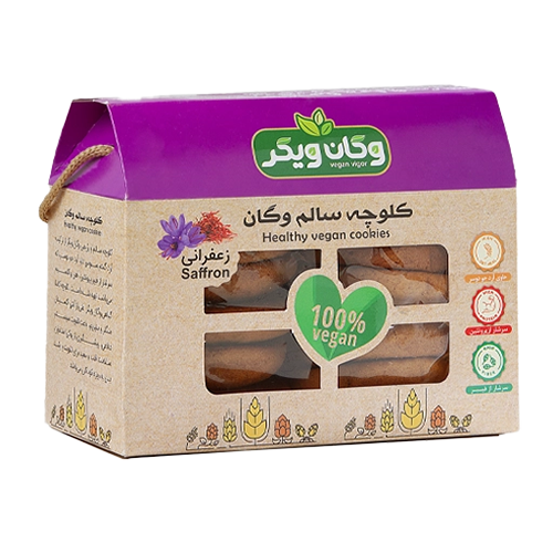 کلوچه سنتی زعفرانی و پسته ای Vegan Vigor بدون مواد نگهدارنده و تهیه شده از آرد جوانه و سبوس گندم خرید از مزلاین