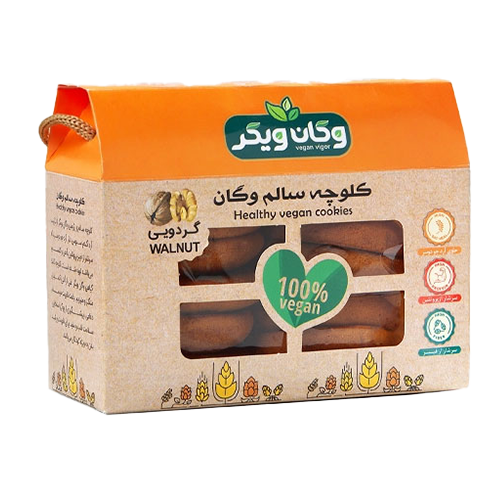 کلوچه سنتی گردویی برند وگان Vegan Vigor بدون مواد نگهدارنده و شیرین شده با شکر قهوه‌ای بدون روغن قنادی خرید از مزلاین