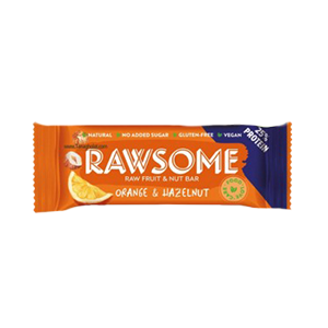 خرید نات بار پرتقال و فندق بدون شکر و گلوتن برند راسام RAWSOME از مزلاین